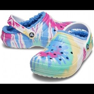 🐊Crocs Classic Lined Tie Dye Clogs Powder Blue/Multi. Size 7